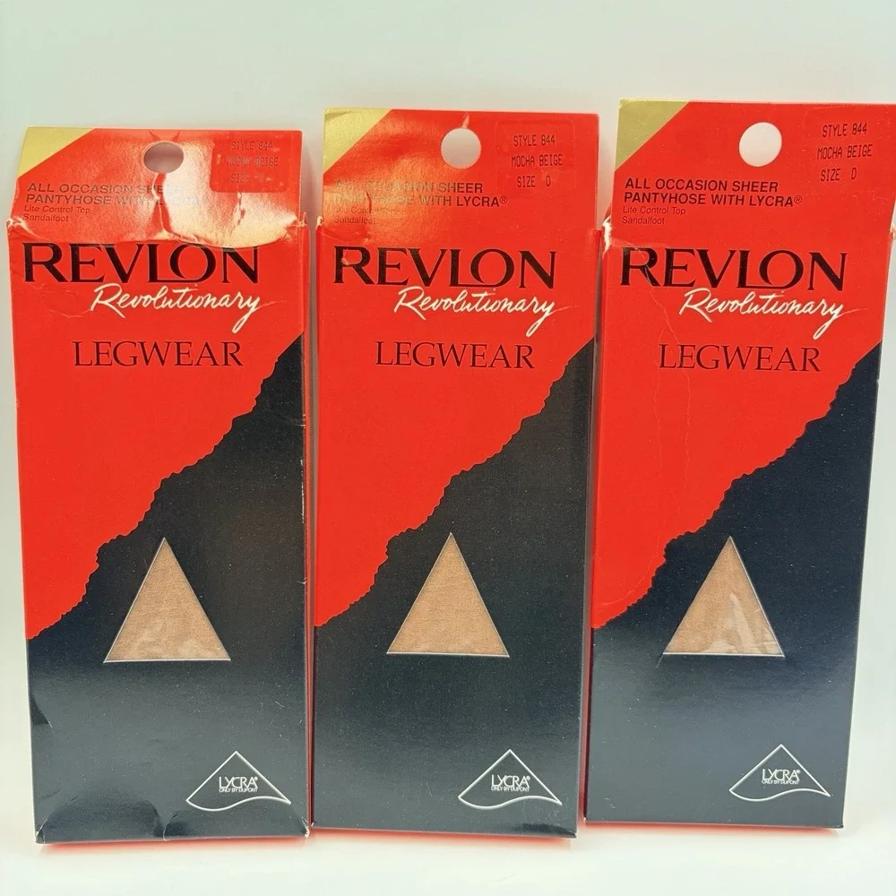 3 Vintage REVLON Revolutionary Legwear Sheer Pantyhose Mocha Beige Style844 Sz D